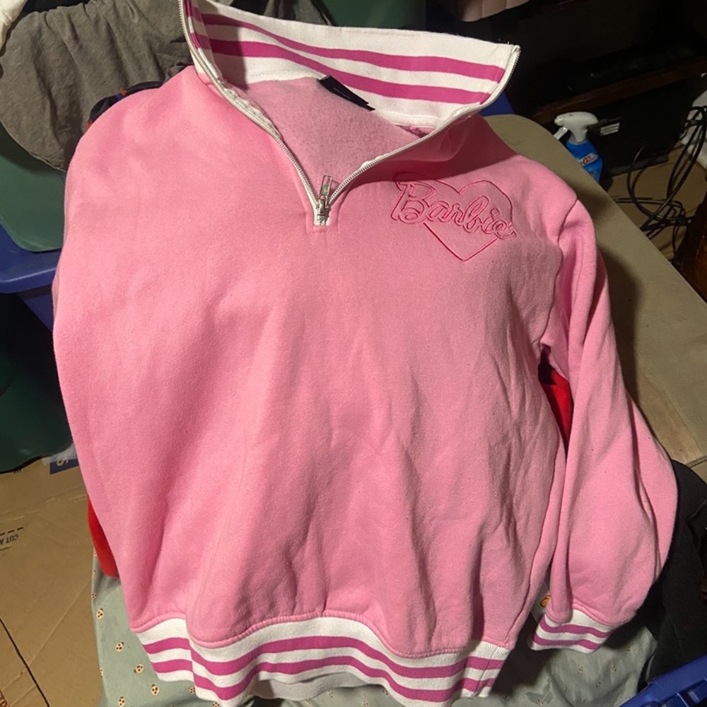 Barbie Pink Striped Quarter-Zip Pullover